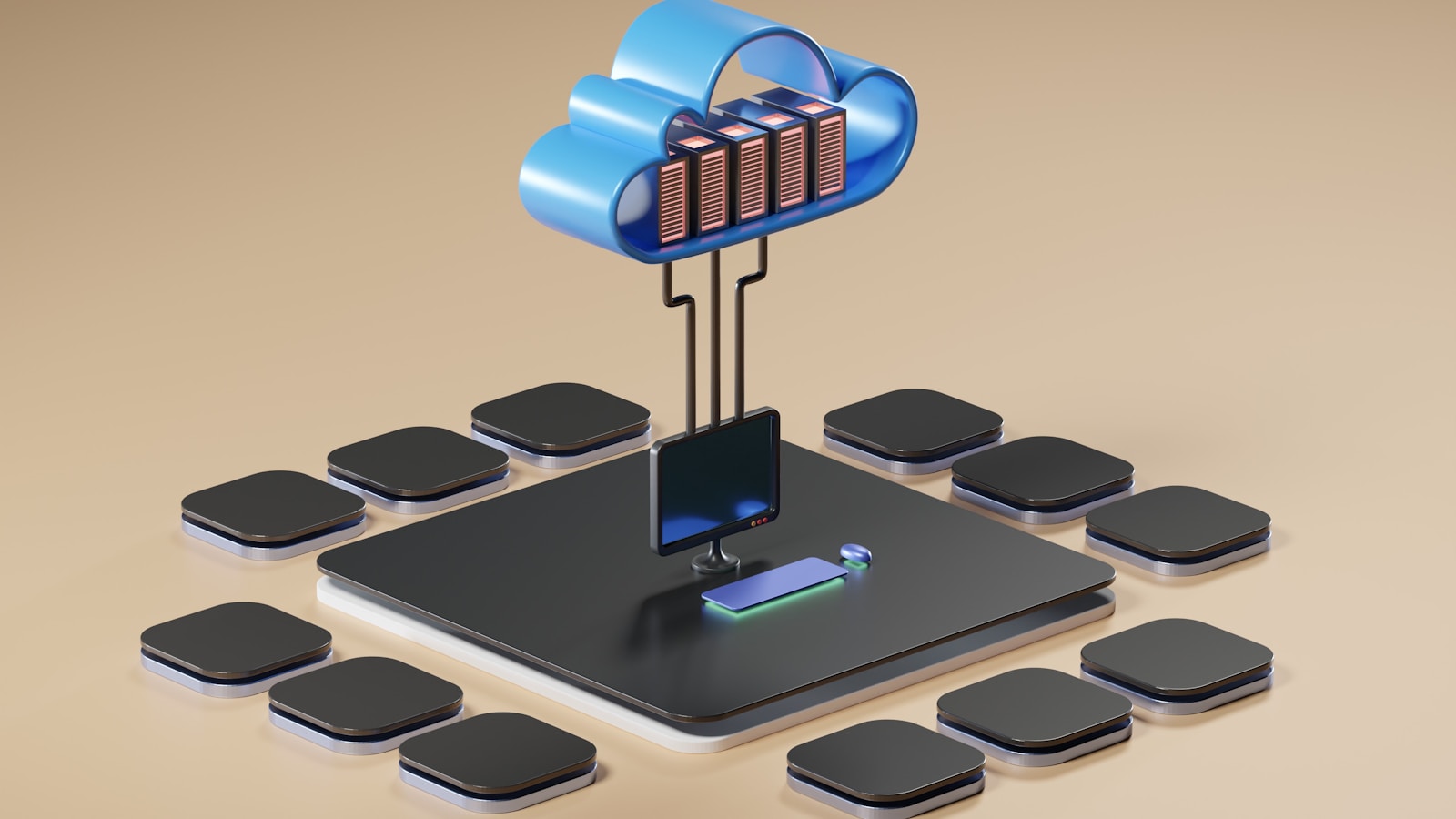 Skylagring-symbol med dataikoner – viser backup til skyen som del av 3-2-1-regelen